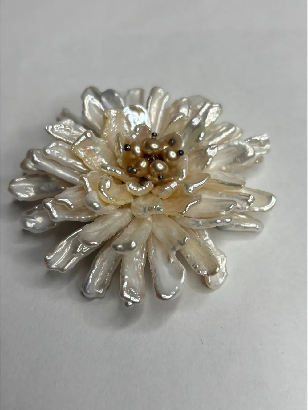 Vintage Silver Tone Freshwater Pearl Large Statement Flower Brooch